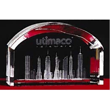 3-D Crystal New York Skyline in Arch Award w/Customization (3 1/2")