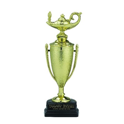 9½" Lamp of Learning Gold Cup Trophy w/Black Marble Base