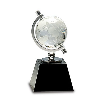 6" Spinning Crystal Globe on Black Glass Base Award