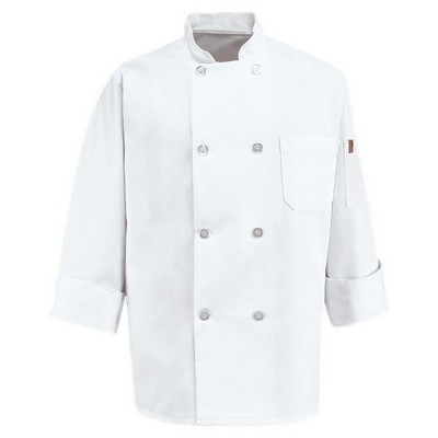 Red Kap™ Unisex White Eight Pearl Button Chef Coat w/Thermometer Pocket - White