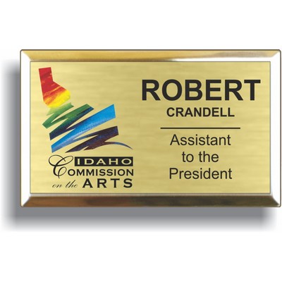 Brushed Gold Metal Badge w/ Bright Gold Metal Frame (2 1/16"x 3 3/8")