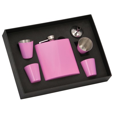 Pink Flask 6 Piece Set in Box