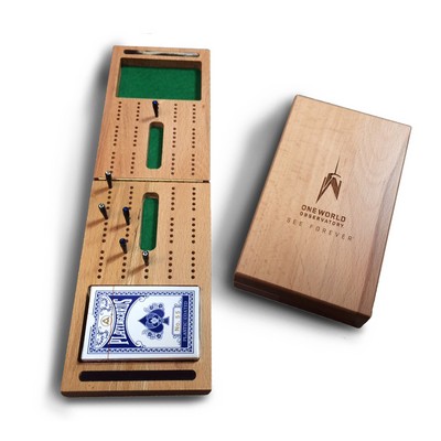 Travel Cribbage Set-Solid Wood Folding Board w/ Storage