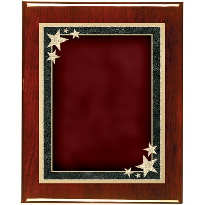 Rosewood Piano Finish Plaque with Red Starburst Brass Plate, 7 x 9"