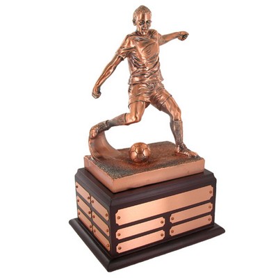 13½" Antique Bronze Male Soccer Perpetual Trophy w/Engraving Plates