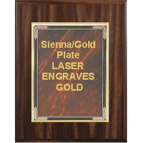 Walnut Plaque 9" x 12" - Sienna/Gold - 7" x 10" Marble Mist Plate