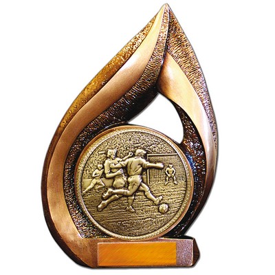 Stock Flame Trophy with 5 1/2" Event Soccer Coin 13"