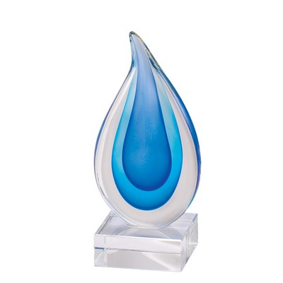 Blues & Clear Teardrop Art Glass Award - 8 1/2'' H