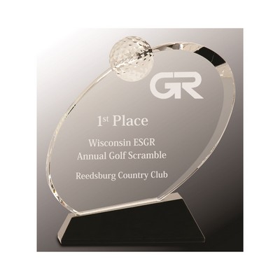 6 1/2" Clear Crystal Oblong Golf Award on Black Crystal Base