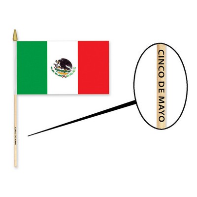 Polyester Mexican Flag w/ Custom Direct Pad Print on the Wooden Stick