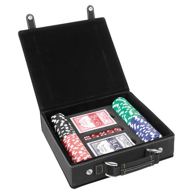 Laserable Black-Gold Leatherette 100-Chip Poker Set