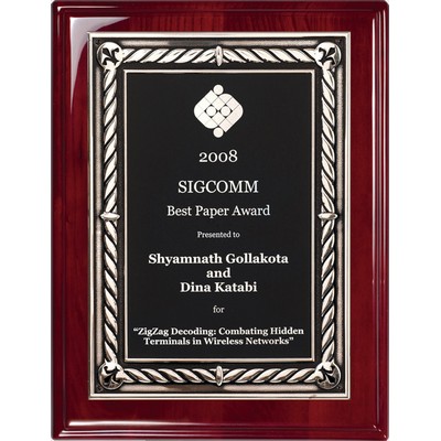 Rosewood Piano Finish Plaque, Black Plate w/Silver Embossed Border, 8"x10"