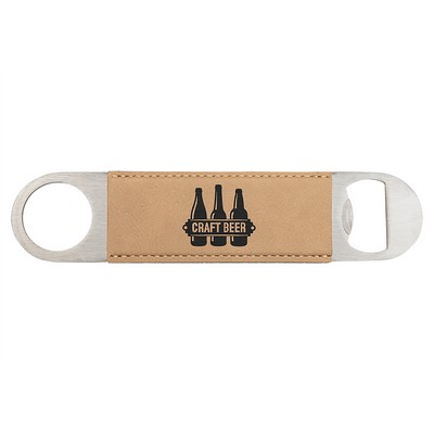 Light Brown 1-1/2"x7" Oval Rectangle Bottle Opener, Laserable Leatherette