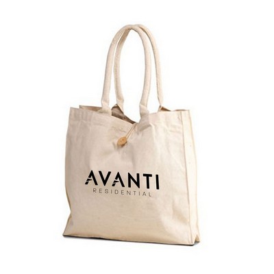 Natural Cotton Shopping Tote with Cotton Webbed Handles & Buttoned Closure