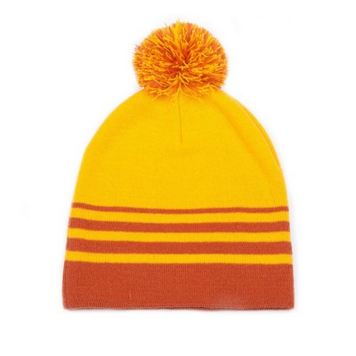 Striped Knit Pom Pom Beanie