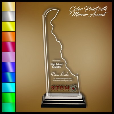 13" Delaware Clear Acrylic Award with Color Print and Mirror Accent