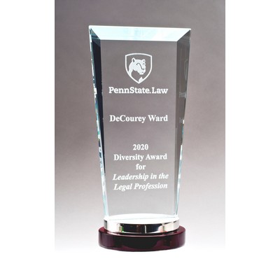 Premium Series Glass Award with Rosewood and Aluminum Base-9"