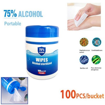 FDA And CE Approved Canister Or Bucket Pack 100 pcs Portable Disinfection Alcohol Wet Wipe