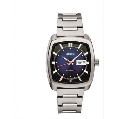 Seiko® Men's Automatic Silver Case Blue/Black Gradation Dial Watch