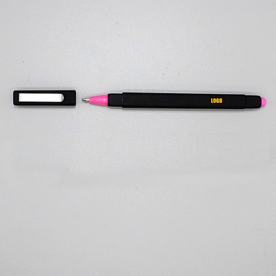 Rubberized Square Ballpoint Pen Stylus w/Clip