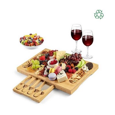 Bamboo Charcuterie Board& Cutlery Set with Slide-Out Drawer