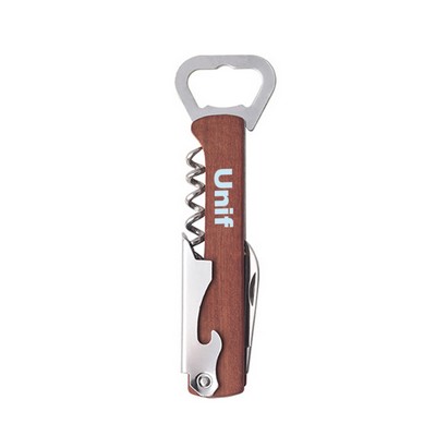 Stainless Steel Wooden Handle 4-In-1 Bottle Opener