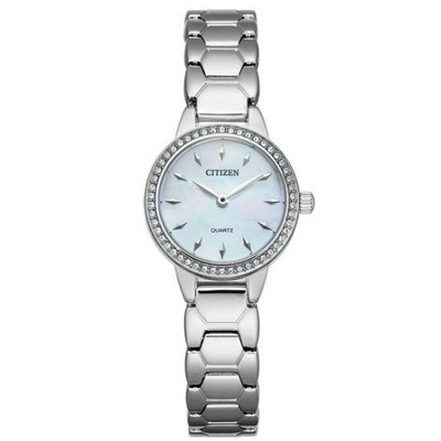 Citizen® Ladies' Quartz Silver-Tone Watch w/White MOP Dial