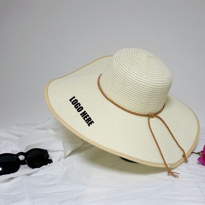 Sun Protective Beach Straw Hat With Wool Edge