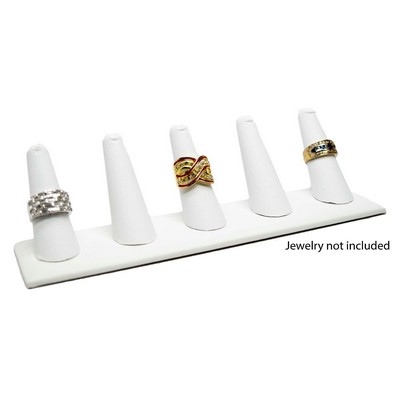 5 Finger White Leatherette Ring Stand Holder Jewelry Display