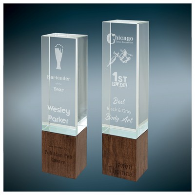 Rectangle Sierra Glass Award w/Walnut Wood Base