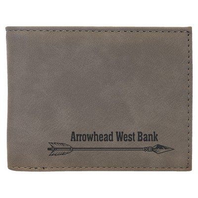 Gray Bi-Fold Wallet with Flip ID, Laserable Leatherette, 4-1/2" x 3-1/2"