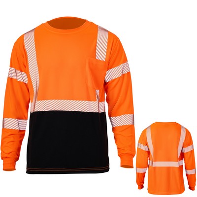 Hi Viz 3.8 Oz. Polyester Class 3 Color Block Segmented Tape Safety T-Shirt With Pocket