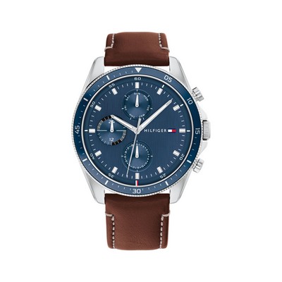 Tommy Hilfiger® Men's Stainless Steel Watch w/Brown Leather Strap