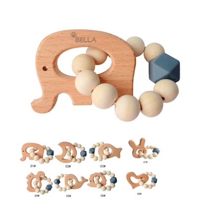 Natural Wood Teething Rattle : 3 M+