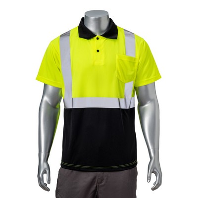 Hi Vis 3.8 Oz. Class 3 Color Block Safety Polo With 2" Reflective Tape & Pocket