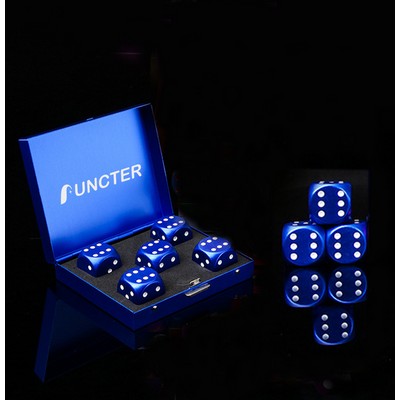 Blue 5 Pcs Metal Dice Game Set w/ Metal Container