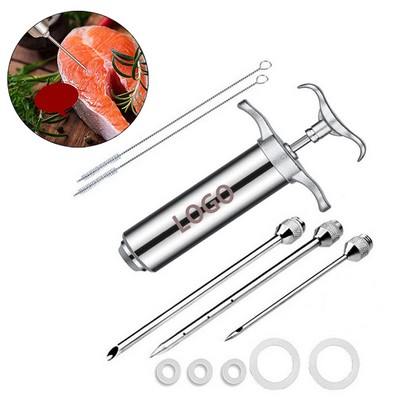 2 Oz. Stainless Steel Marinade Meat Injector Syringe & Brush Kit