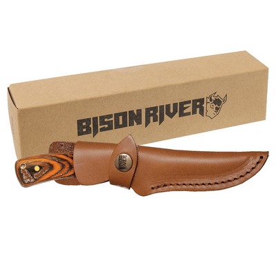 Bison River 7.75" Fixed Blade Wood Knife with Leather Sheath