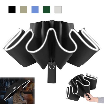 Windproof Inverted Folding Umbrellas With Reflective Stripe