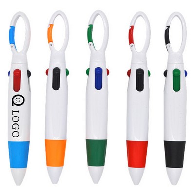 4 In 1 Multi Color Plastic Ballpoint Pen W/ Hanging Buckle