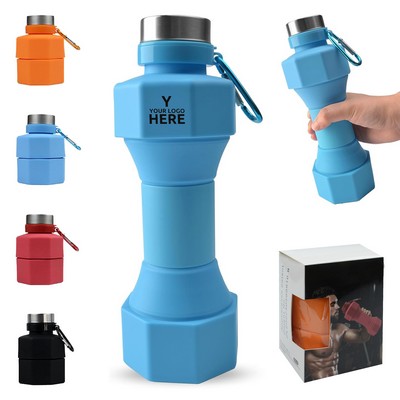 23 Oz Collapsible Dumbbell Water Bottle With Carabiner