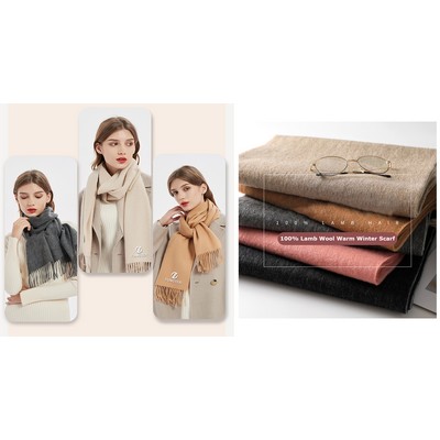 71 Inch 100% Lamb Wool Plain Scarf Warm Autumn Winter Scarf Solid Color Fringed Wool Scarf