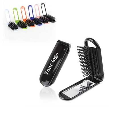 Portable Hair Brush With Folding Mirror