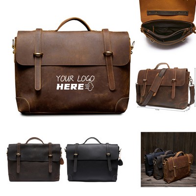 Professional Leather Briefcases w/ Adjustable Shoulder Trap