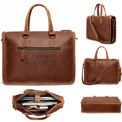 Men'S Cowhide Shoulder Handheld Laptop Briefcase