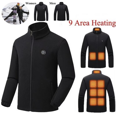 9 Areas Warming Heated Vest Electric USB Unisex Long Sleeve Coat