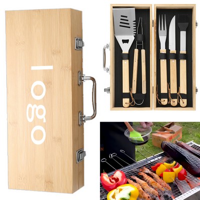 BBQ Grill Tool Set With Bamboo Box