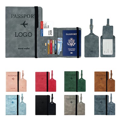 Water Resistant PU Leather RFID Blocking Passport Holder & Luggage Tag Cover Set MOQ50SETS