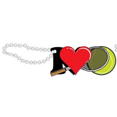 I Love Tennis w/ Racket Promotional Key Chain w/ Black Back (2 Square Inch)