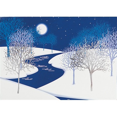 Classic-Cold Night Trees with Snow and River Holiday Greeting Card